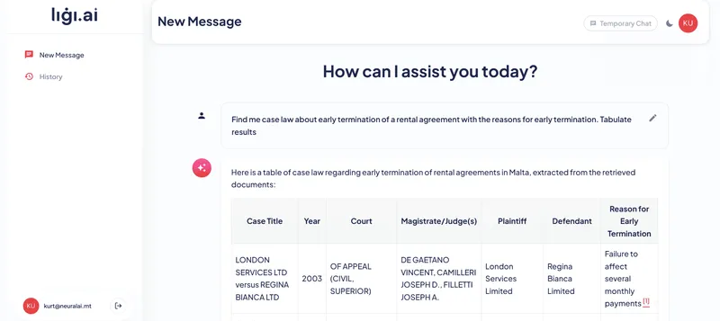 Ligi.ai: Tailored Chatbot & Research Tool for Malta's Legal Sector