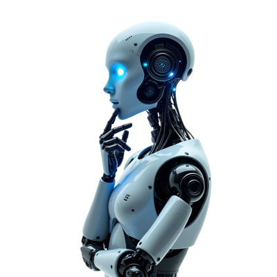 ai robot thinking side view isolated on transparent background png